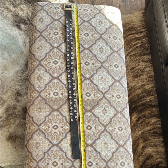 Studded Black dark brown espresso Leather Belt - Picture 5 of 6